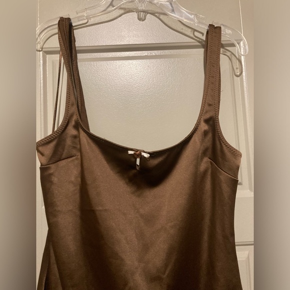 ZARA NWT SATIN EFFECT SLIPDRESS BROWN - Picture 5 of 6